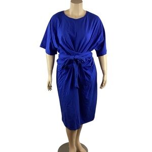 Eloquii Cross Front Flutter Sleeve Dress 24 Cobalt Blue Waist Tie